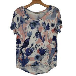 Zara Womens Floral Print Short Sleeve Shirt top tee watercolor Size Large
